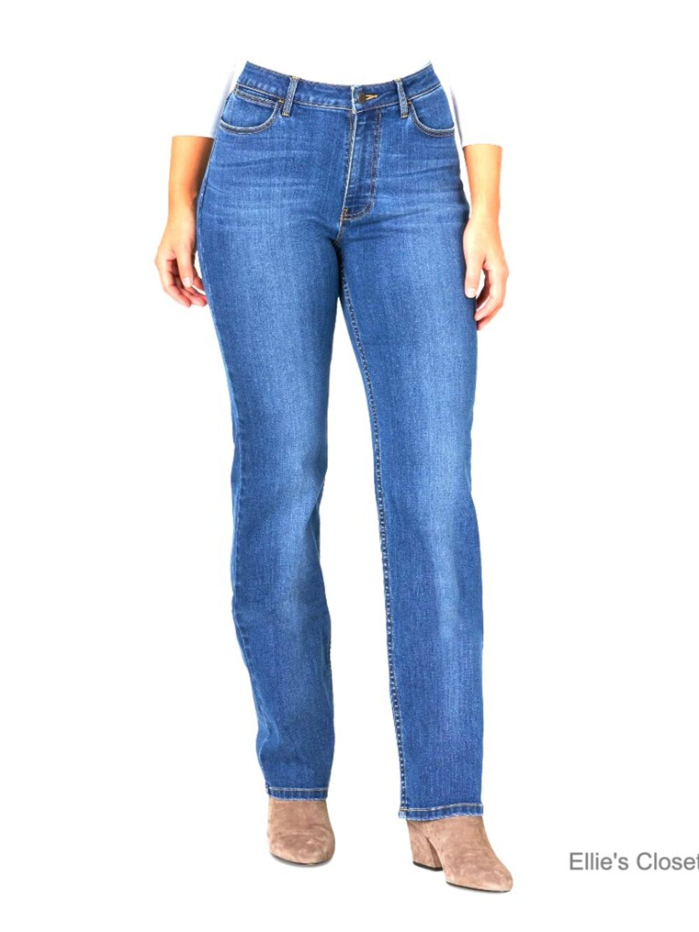 High Rise Straight Leg Jeans with Stretch Cotton Fabric